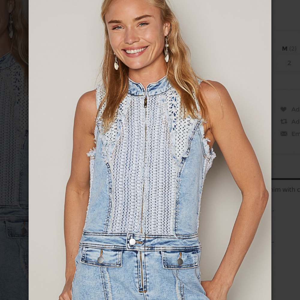 🌼 POL “ Gloria “ POL Jean One Piece Jumpsuit Utility Romper with Crochet 58 - Picture 6 of 6